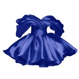 Vestido De Boas-vindas Morbore Off Shoulder Em Cetim Azul Royal