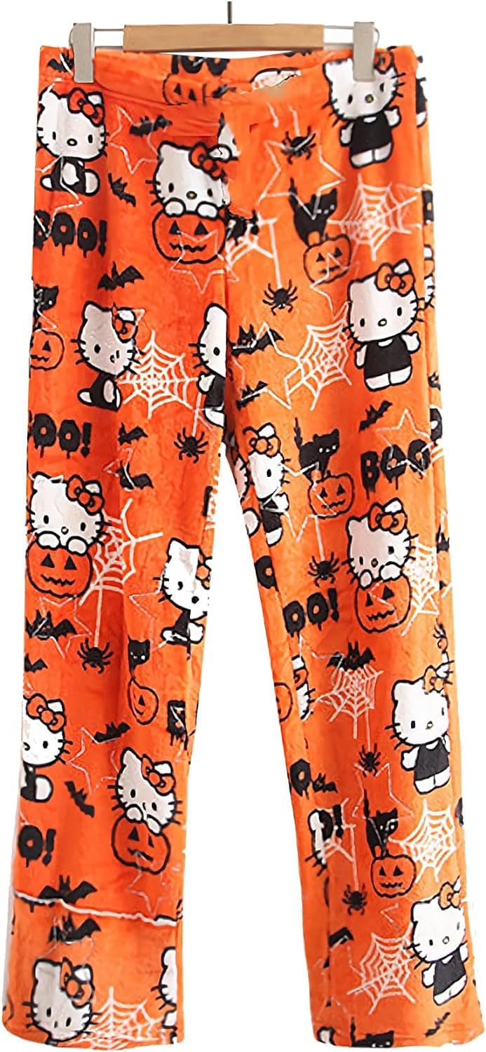 Calças De Pijama Kunsecsh Anime Cartoon Flannel Para Mulheres/meninas