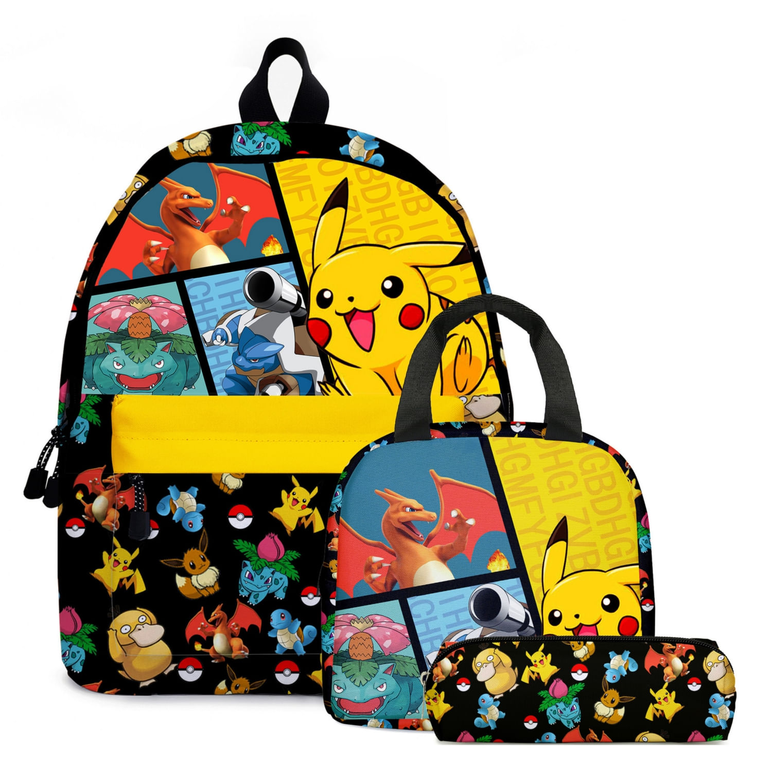Conjunto De Mochilas Escolares Pokémon Pikachu, 3 Unidades Para Crianças