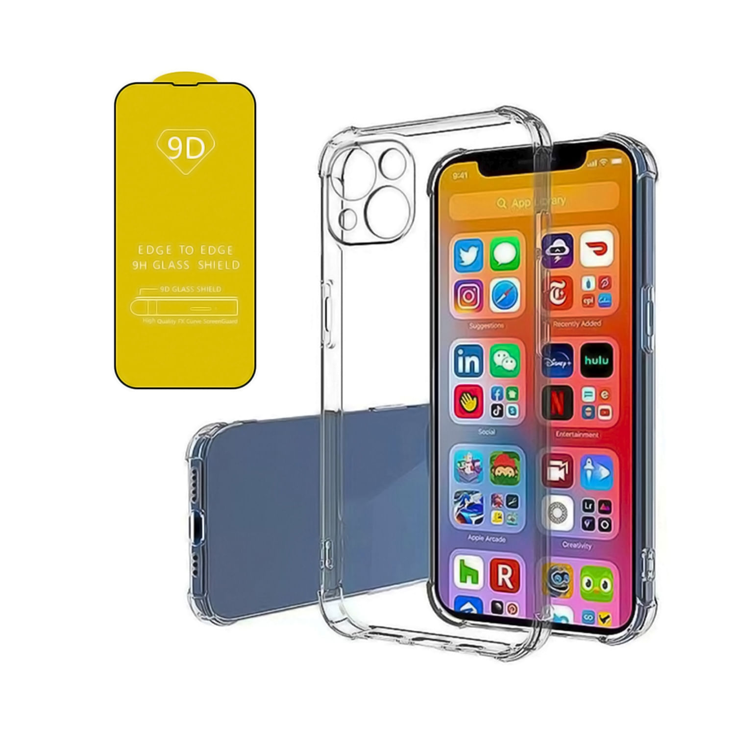 Capa + Folha De Vidro De Mica Completa Para Iphone 13 - Transparente