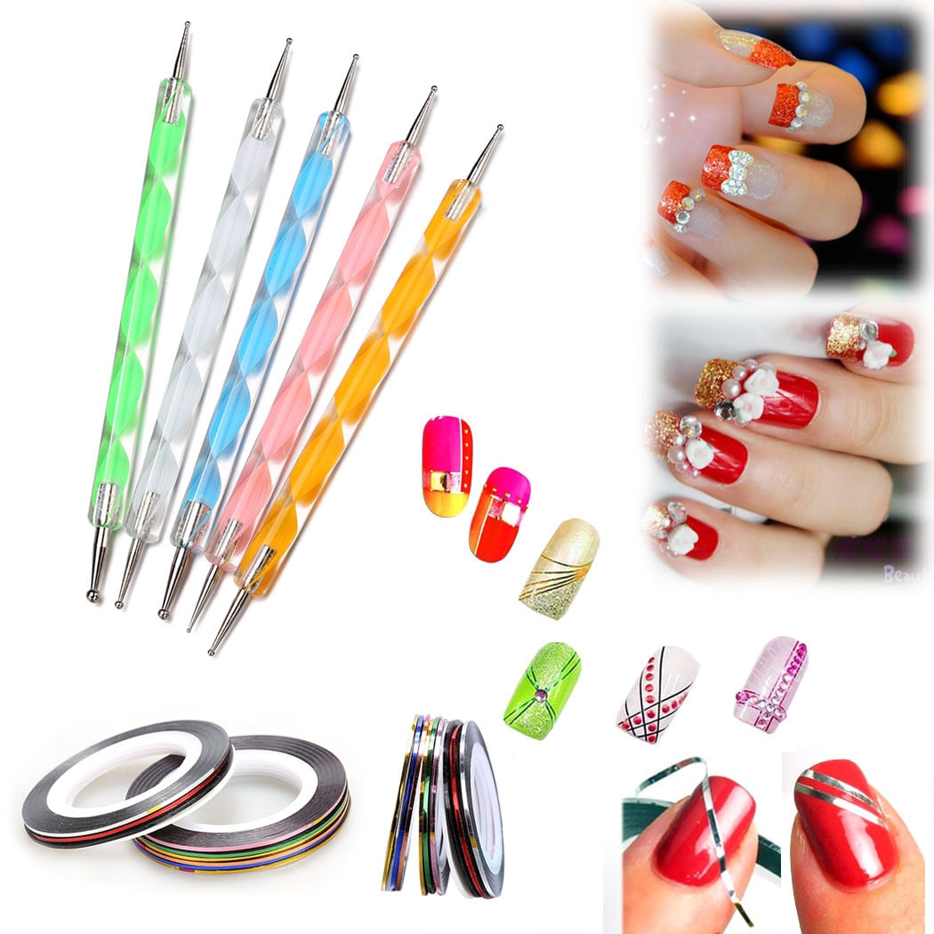 Conjunto Nail Art Pintura Caneta Pontilhando Pincel Fita Multicolor Str