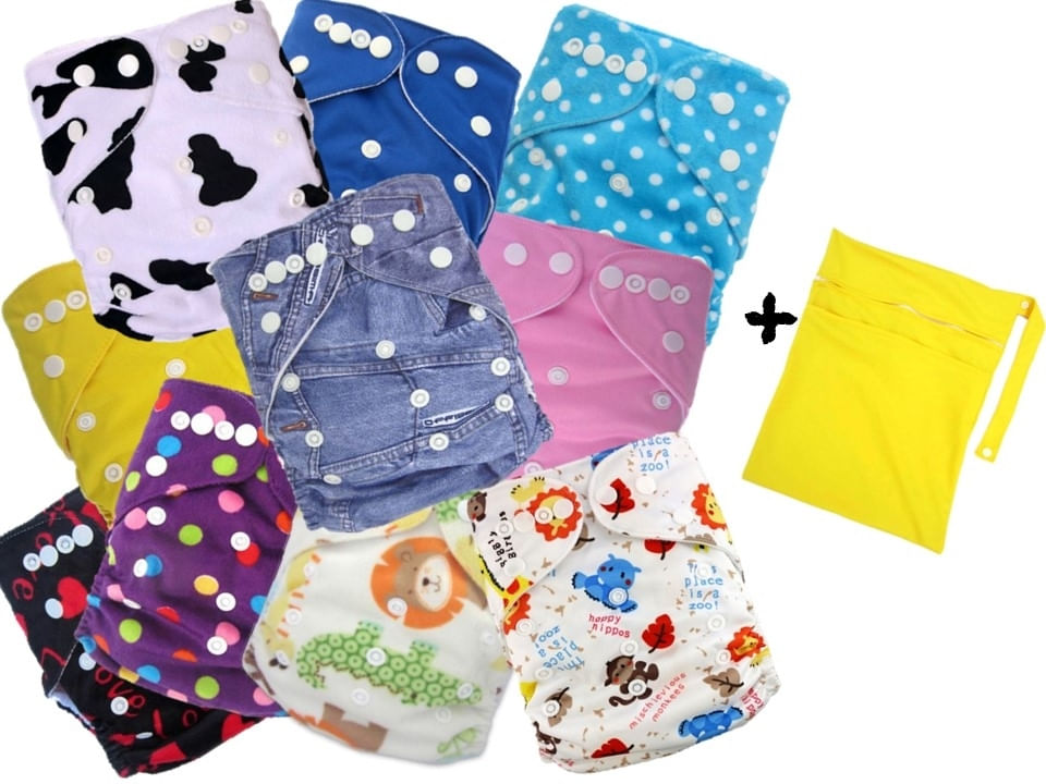 Pacote De 10 Fraldas De Pano Reutilizáveis Ecológicas Unissex