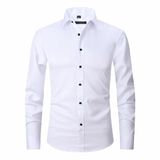 Camisa Sem Ferro, Elástica Antirrugas, Modelagem Justa, Manga Comprida, Masculina
