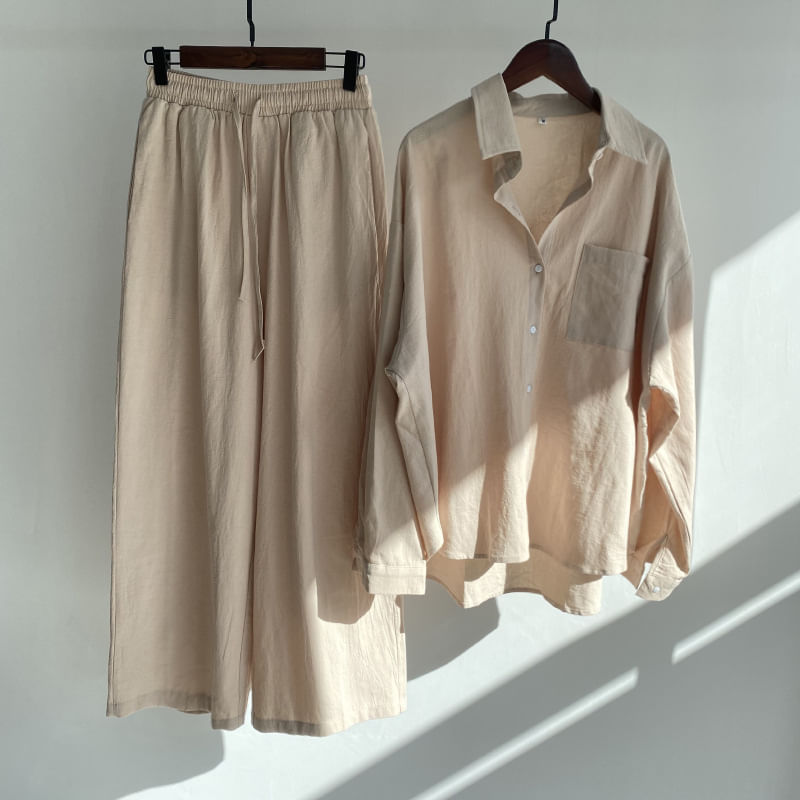 Conjunto De 2 Peças De Camisa E Calça Femininas - Cáqui