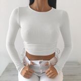Camiseta Sexy Com Gola Redonda E Manga Comprida Bodycon Crop Top Feminina
