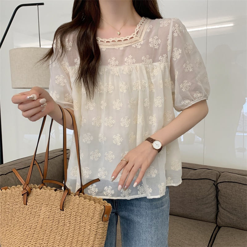 Camisa De Chiffon Com Gola De Renda Para Mulheres Cor De Damasco