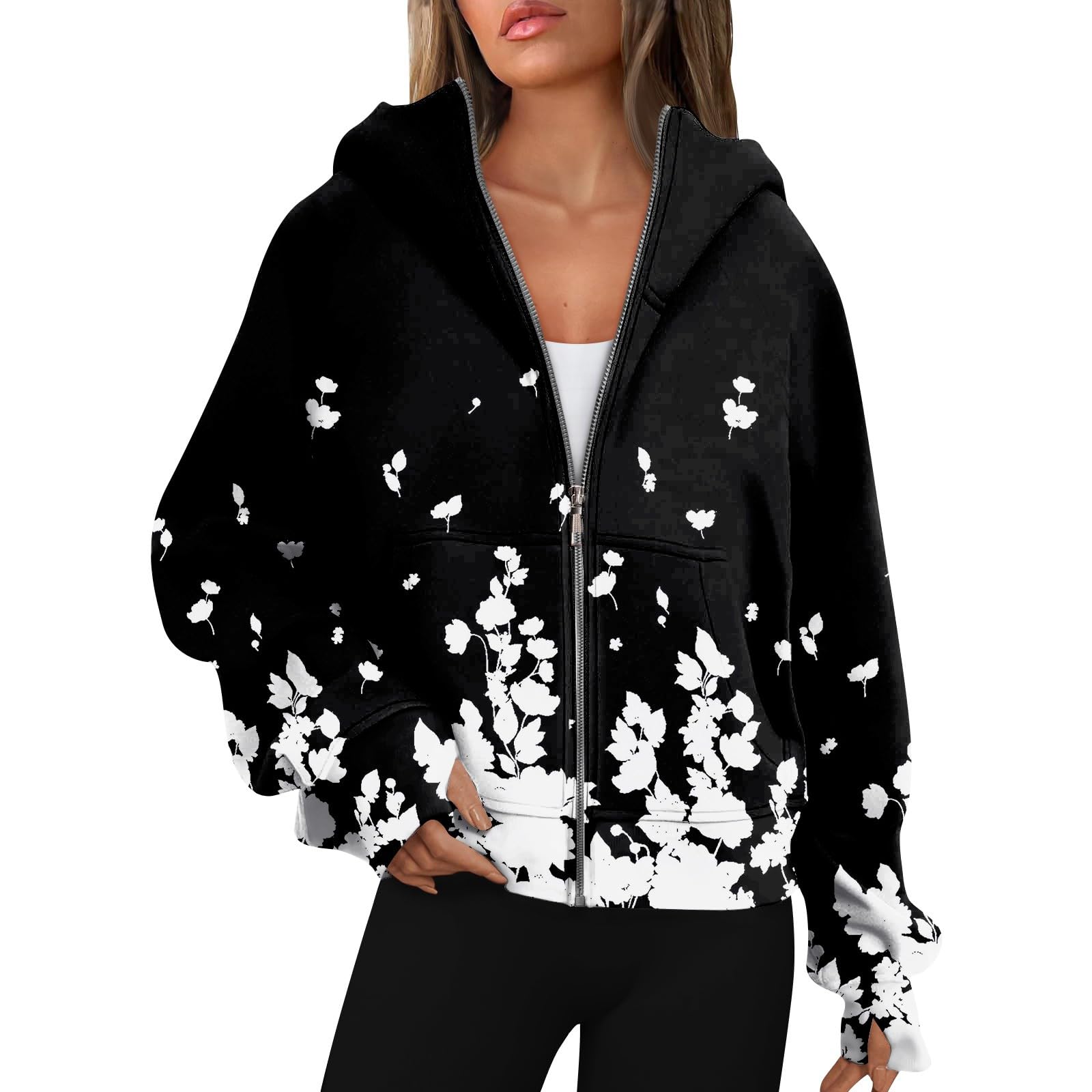 Moletom Com Zíper Cotecram Para Mulheres Com Bolsos E Capuz