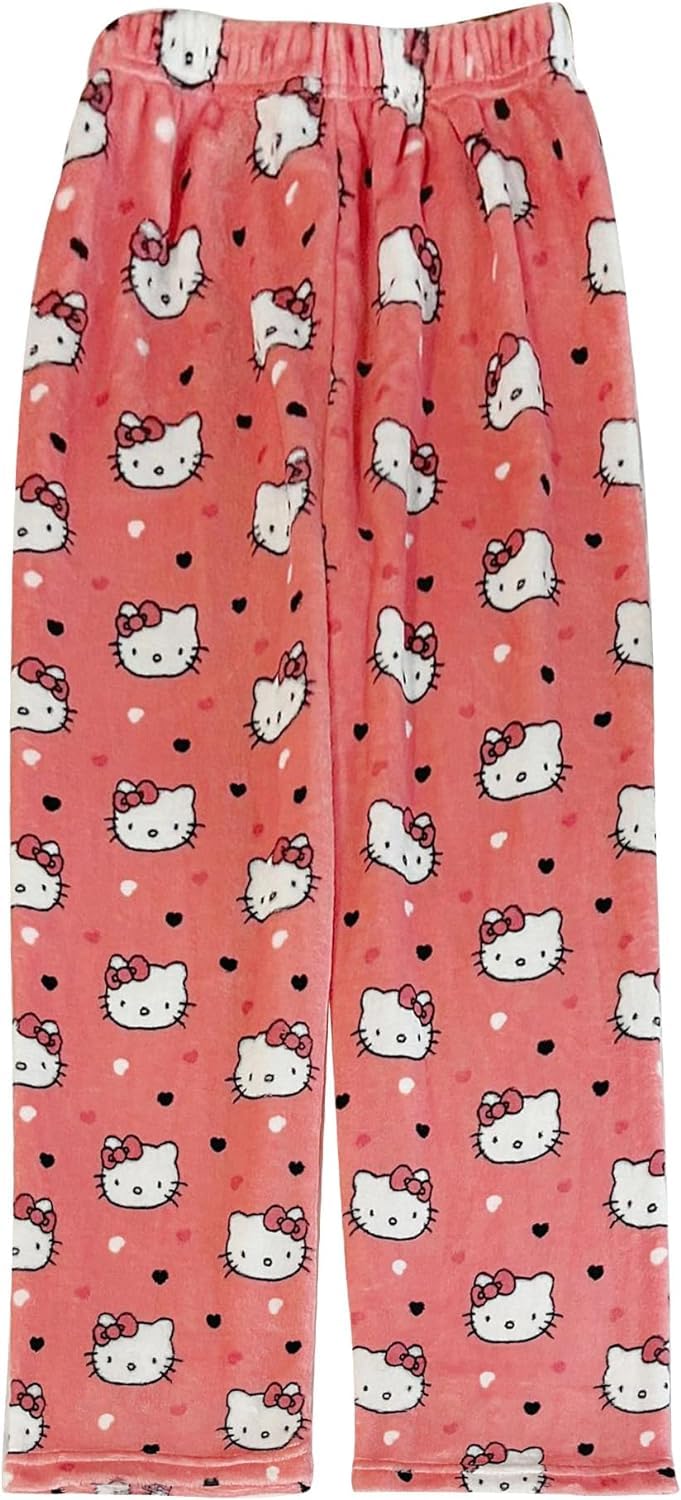 Calças De Pijama Kunsecsh Anime Cartoon Flannel Para Mulheres/meninas