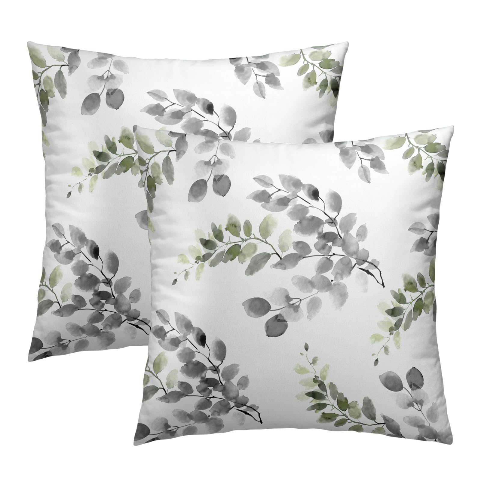 Capa De Almofada Kawani Verde/cinza Com Folhas 60x60cm, Conjunto De 2