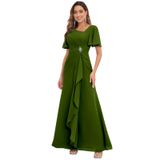 Vestido Preseossa, Verde Oliva, Chiffon, Decote Em V, Linha, Tamanho 16