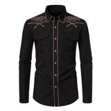 Camisa Masculina Kissqiqi Western Cowboy Bordada Slim Fit