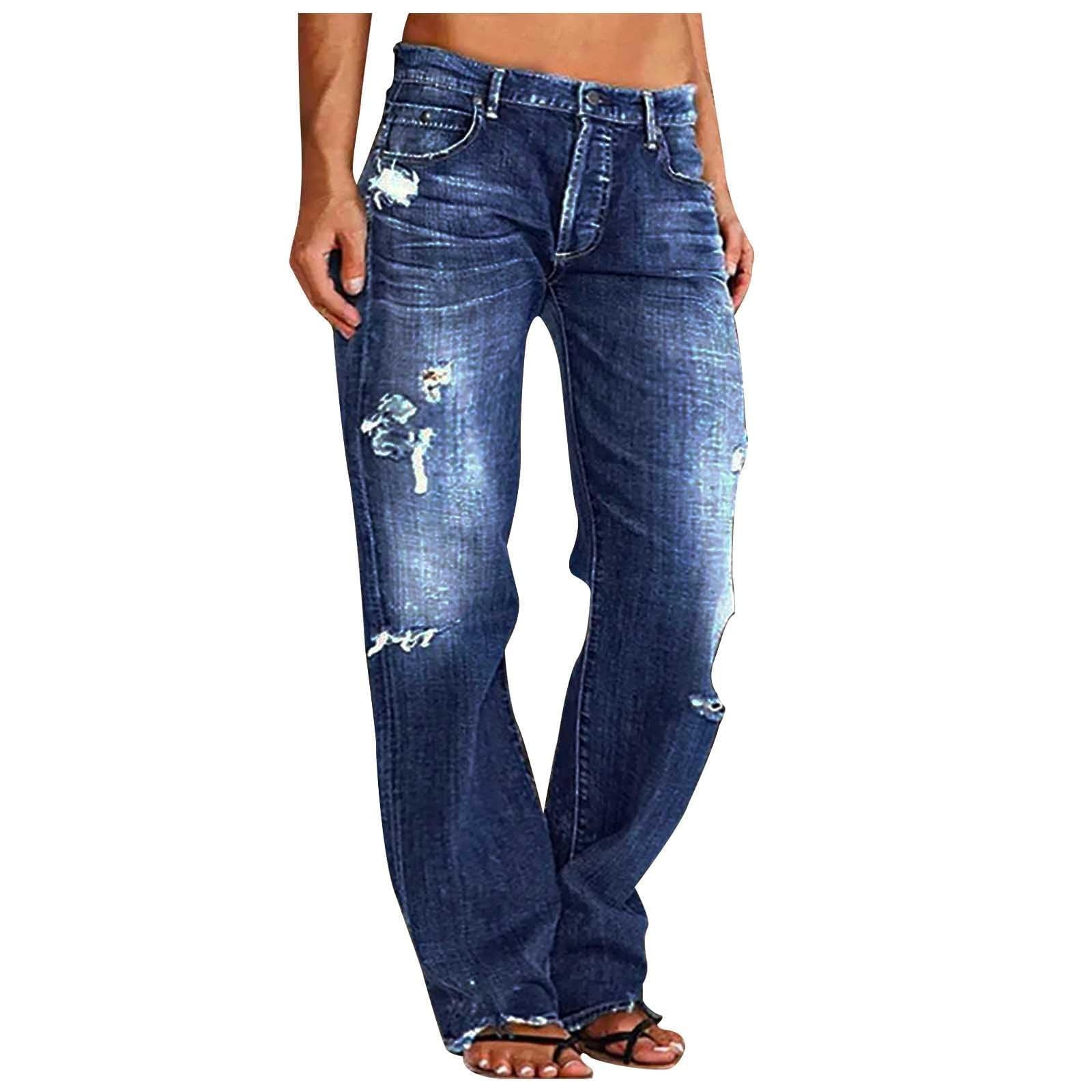 Jeans Femininos Zmkgee, Perna Reta, Cintura Baixa, Rasgados, Tamanho Grande