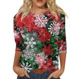 Camisa Bdporkas Com Estampa De Árvore De Natal Feminina De Manga 3/4, Tamanho Grande