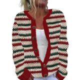 Suéter De Natal Wzdszle Listrado Com Gola Redonda Feminina Wine 4xl