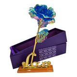 Flor Brilhante Azul Artificial 24k Folha Plástico Na Caixa