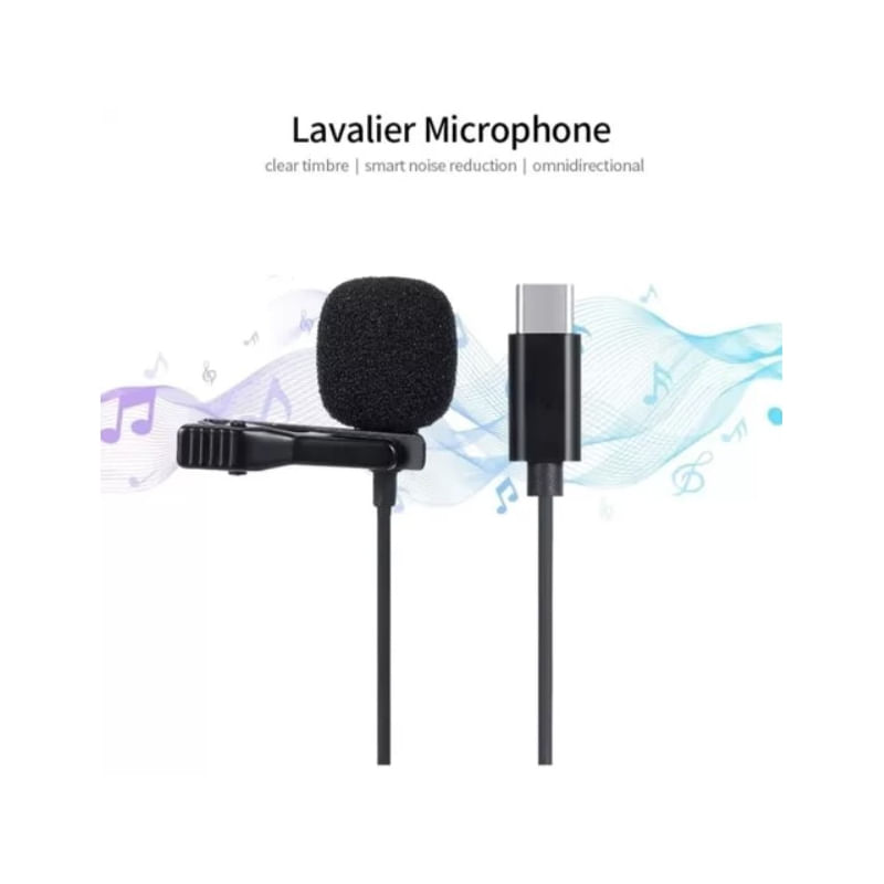 Microfone Lavalier Lapel Tipo C Para Telefone