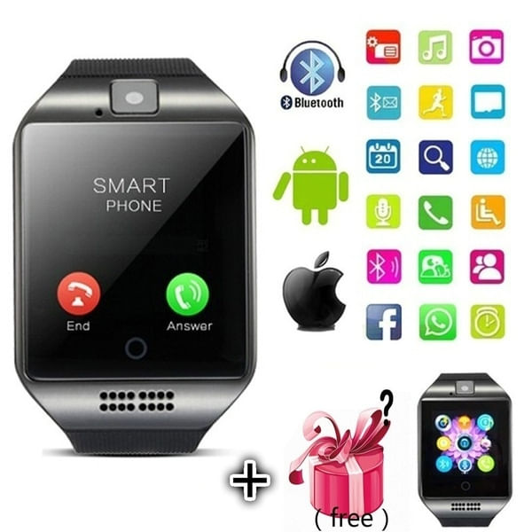 Relógio Inteligente Bluetooth Smartwatch Com Câmera Sms Mp3 - Preto