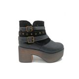 Bota De Tornozelo Feminina Em Couro Ecológico Cinza Plataforma