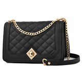 Bolsa Feminina Messenger Chain Lingge Black Leather