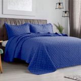Capa De Cama Acolchoada De Verão Queen Size De Poliéster Azul Liso