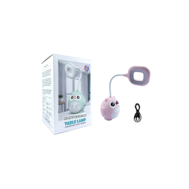Lâmpada Led Recarregável Usb 12 Leds Pink Owl Design