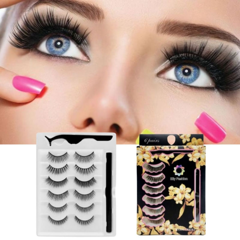 Conjunto De Cílios Magnéticos Com Delineador De Olhos, 6 Pares E Aplicador