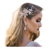 Clipe De Touca De Casamento, Flores Com Diamantes, Ouro Rosa/prata