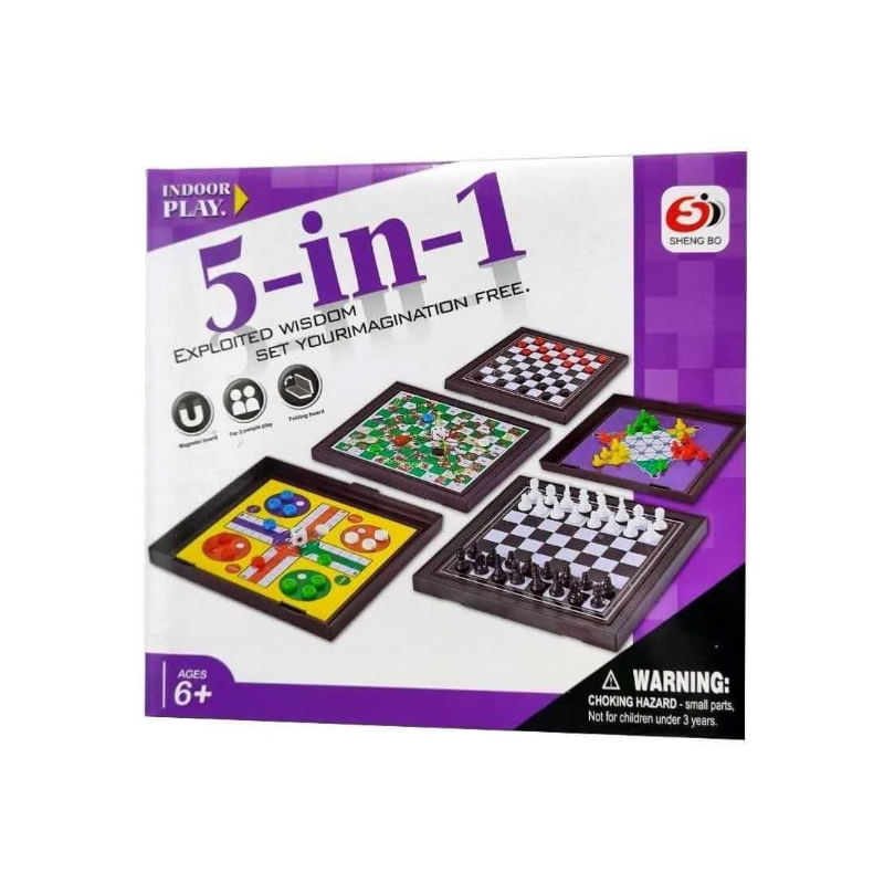 Jogo Magnético 5 Em 1 Ludo Ladies Chess Checkers Chinese