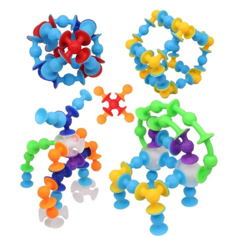 Conjunto De 33 Peças De Silicone Building Blocks Suckers Game Para Crianças