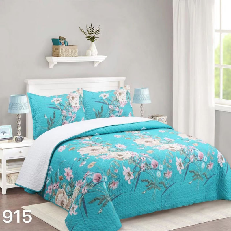 Capa De Edredão Sherpa 2 Seats Turquoise Flowers 230x250cm