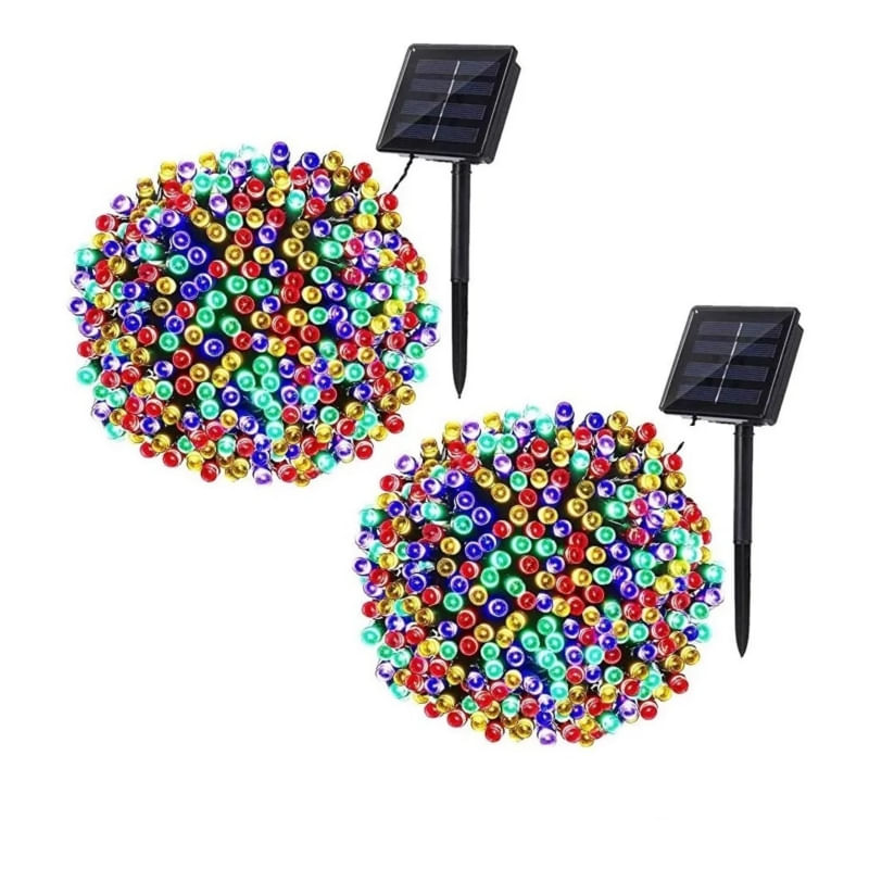 Pacote De Luzes Solares De Natal Para Árvores X2 10m 100 Led Multicolorido