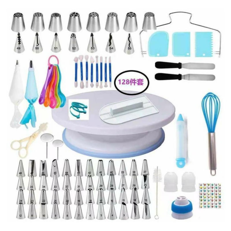 Conjunto De Ferramentas Cake Rotary De 128 Peças Com Mesa Giratória E Bicos