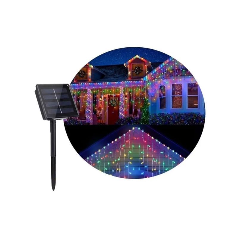 Luzes De Natal Waterfall Solar 300 Led 8m Multicolor