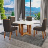 Conjunto Sala De Jantar Com Tampo Mdf/vidro 90cmx90cm Mesa Paolla Com 4 Cadeiras Viena Luxo Naturalle/marrom