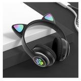 Fone De Ouvido Bluetooth Sem Fio Audiphone Cat Ears Com Microfone Preto
