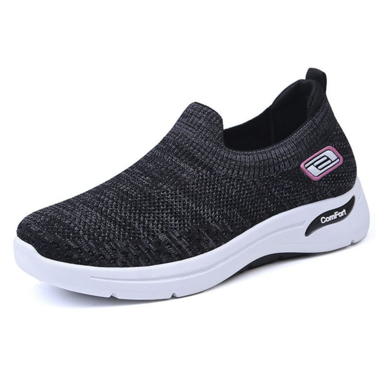 Sapatos Esportivos Femininos Para Caminhada, Sola Antiderrapante, Sem Renda, Pretos