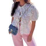 Blusa Brewee Feminina De Verão 2024 Com Renda Oca E Decote Em V