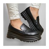 Mocassins Femininos De Couro Ecológico Oxford Platform Com Salto De 5,5 Cm
