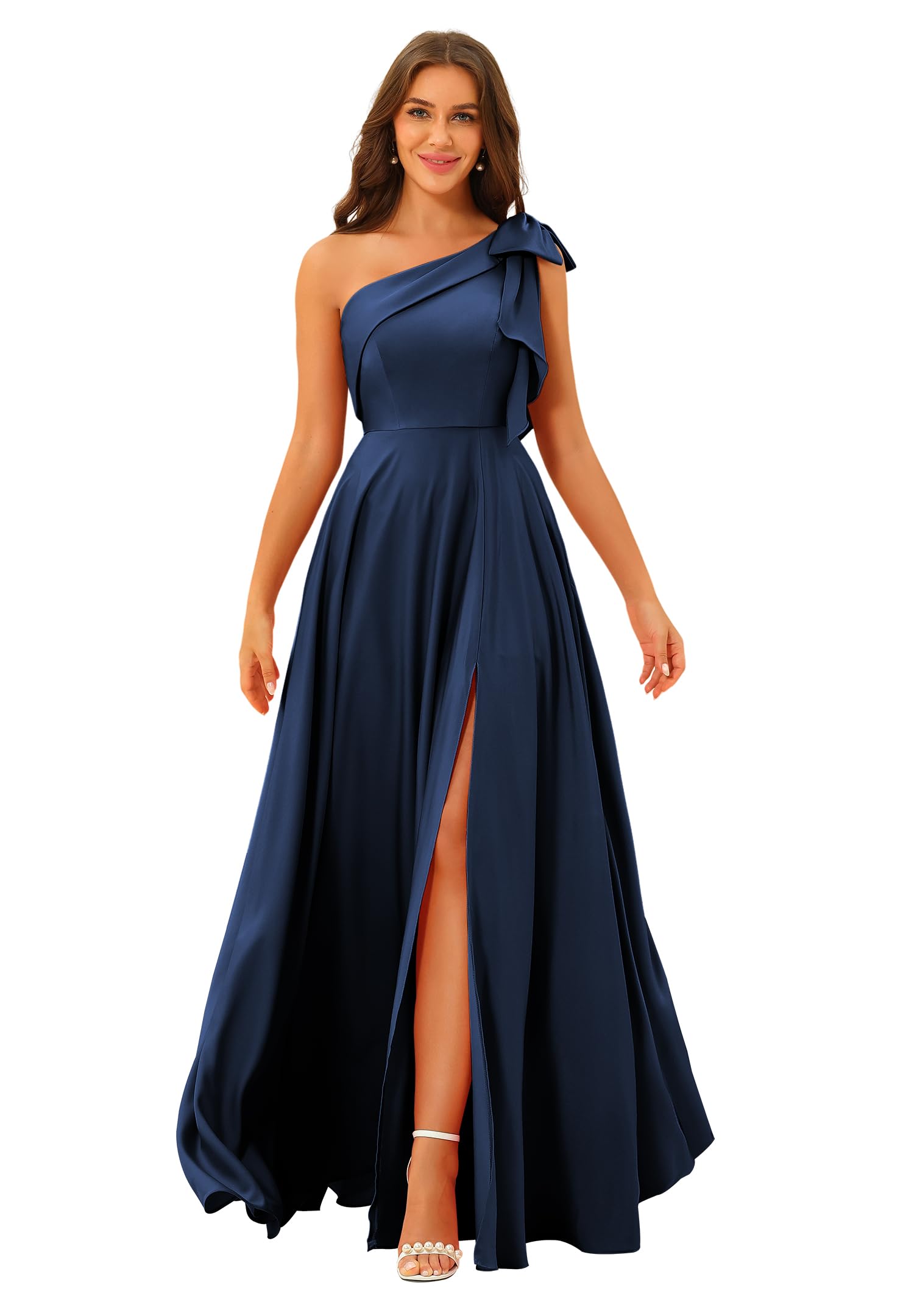 Vestido De Dama De Honra Bitaly Satin A Line Azul Marinho Para