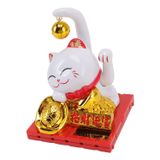 Plástico De Design Branco Movido A Energia Solar Fortune Cat Statue