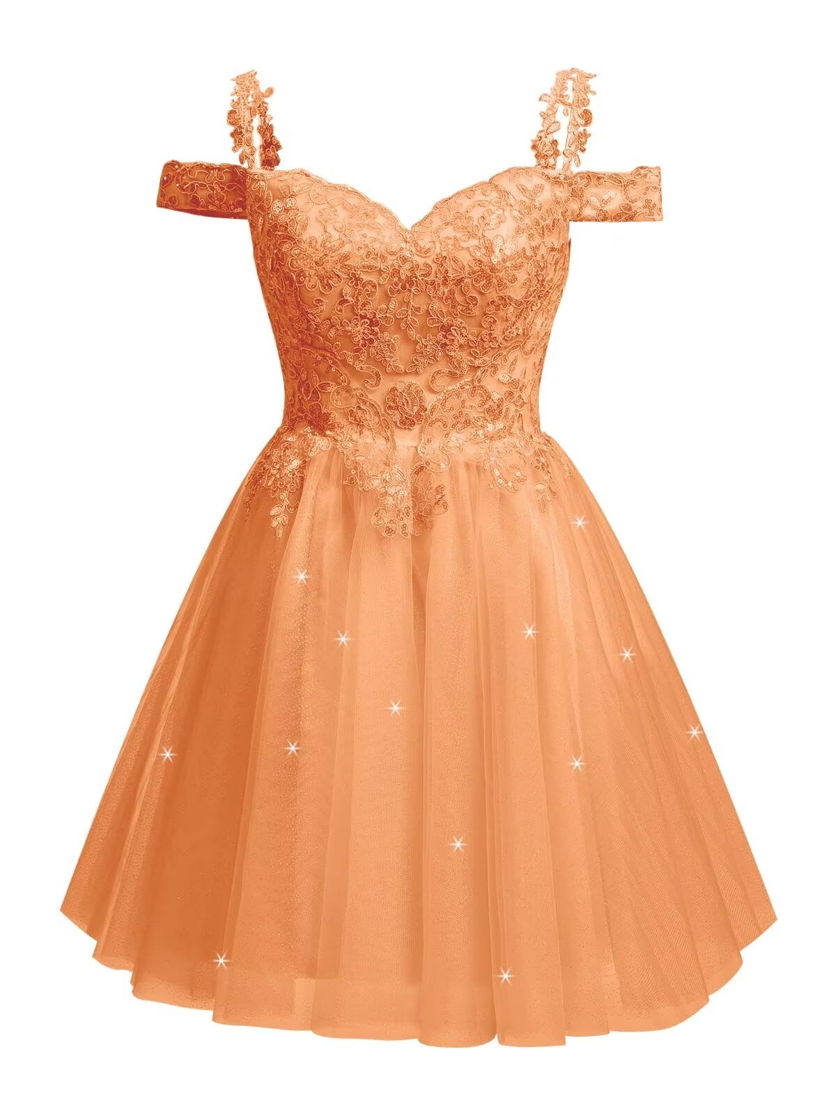Vestido De Boas-vindas Sodigne Lace Applique Glitter Tule Laranja