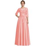 Vestido Formal Raomiao Coral A-line, Manga 3/4, Manga 3/4, Feminino