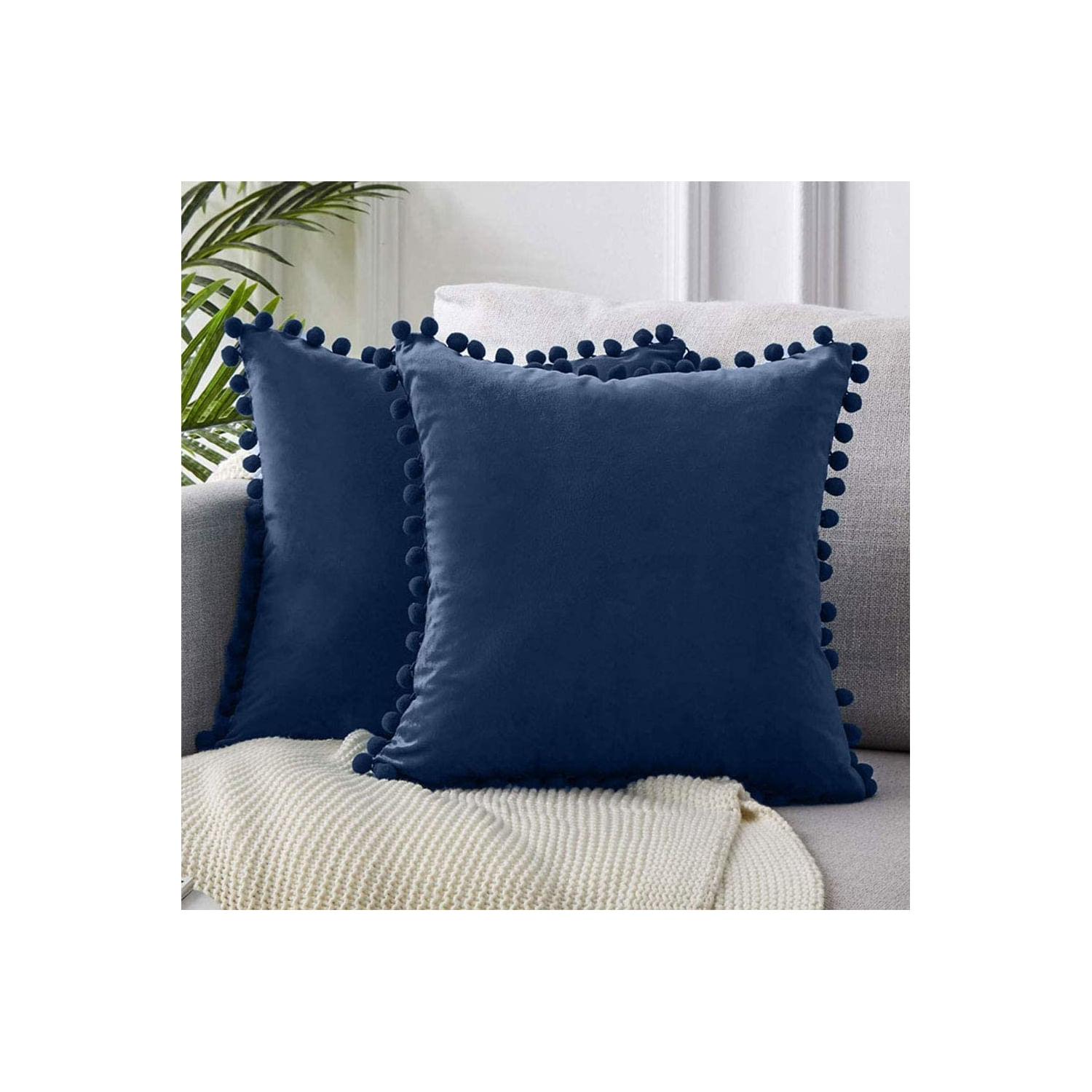 Pacote De 2 Capas De Almofada Com Design De Veludo Com Pompon 45x45cm