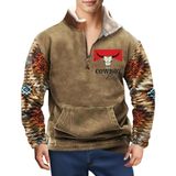 Moletom Masculino Bengbobar Aztec Cowboy De Lã 1/4 Com Zíper Marrom