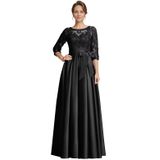 Vestido Formal Raomiao, Renda Preta, Cetim, Linha A, Comprimento Até O Chão
