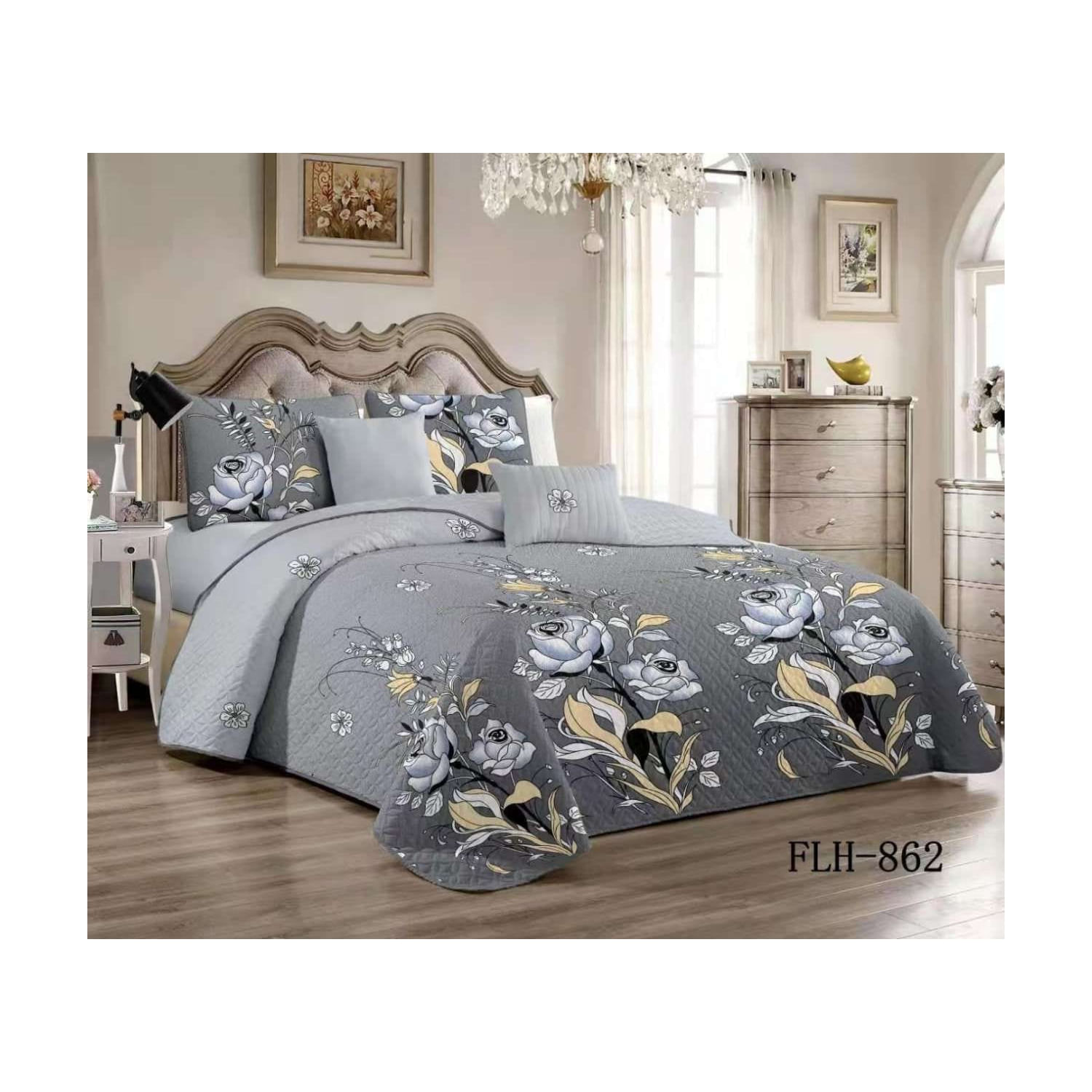 Edredão De Verão Com 2 Flores Quadradas Cinza