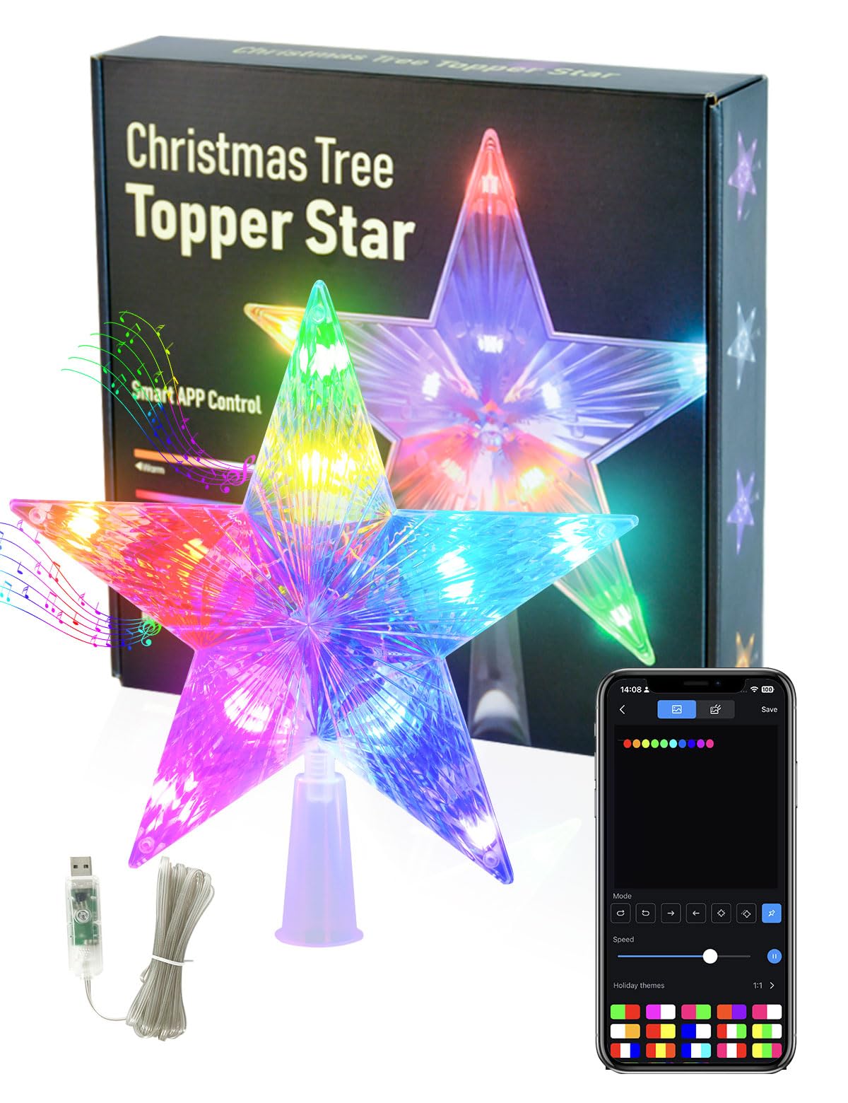 Christmas Star Tree Topper Inn De Apenas 7,6 Cm Com Led Que Muda De Cor