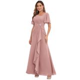 Vestido Preseossa Dusty Rose Chiffon Com Decote Em V E Manga Com Babados