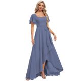 Vestido De Dama De Honra Monvelli Com Manga Esvoaçante, Chiffon, Aço, Azul