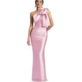 Vestido De Dama De Honra Mkojaa One Shoulder Satin Mermaid Pink